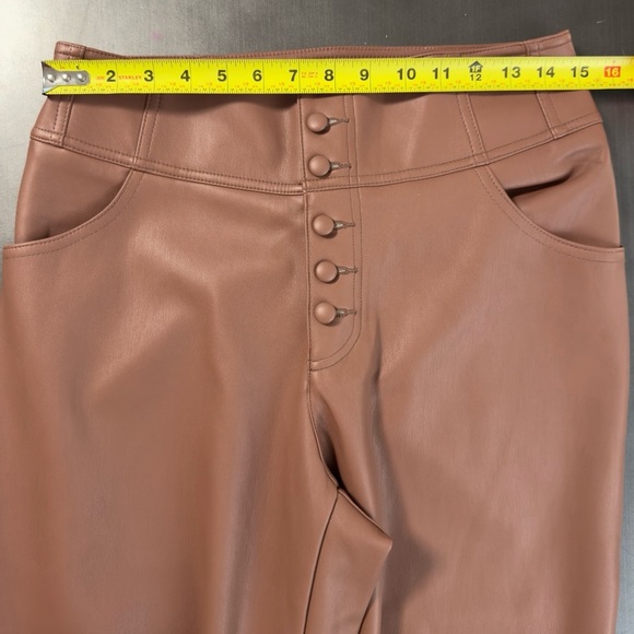 Bar lll Vegan Leather Light Brown High Waist Button Front Straight Leg Pant NWOT - Picture 7 of 10